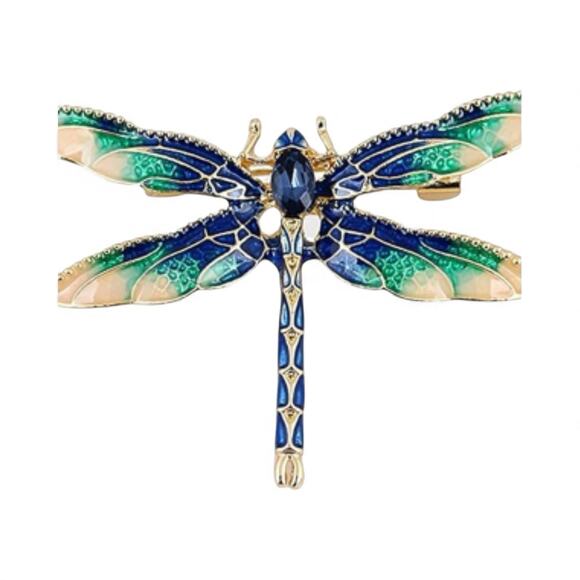 Dragonfly Green & Blue Brooch - Picture 1 of 5